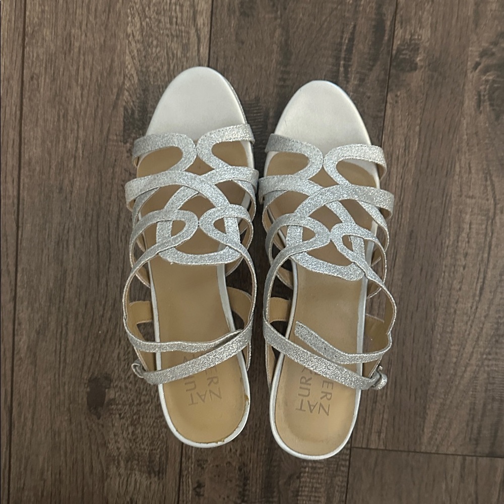 Silver sparkly opened toed heels BRAND NEW W/O TAGS!